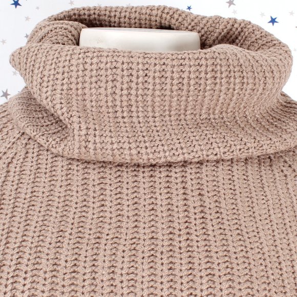 Raglan Long Sleeve Turtle Neck Knit Sweater Khaki - Picture 2 of 7